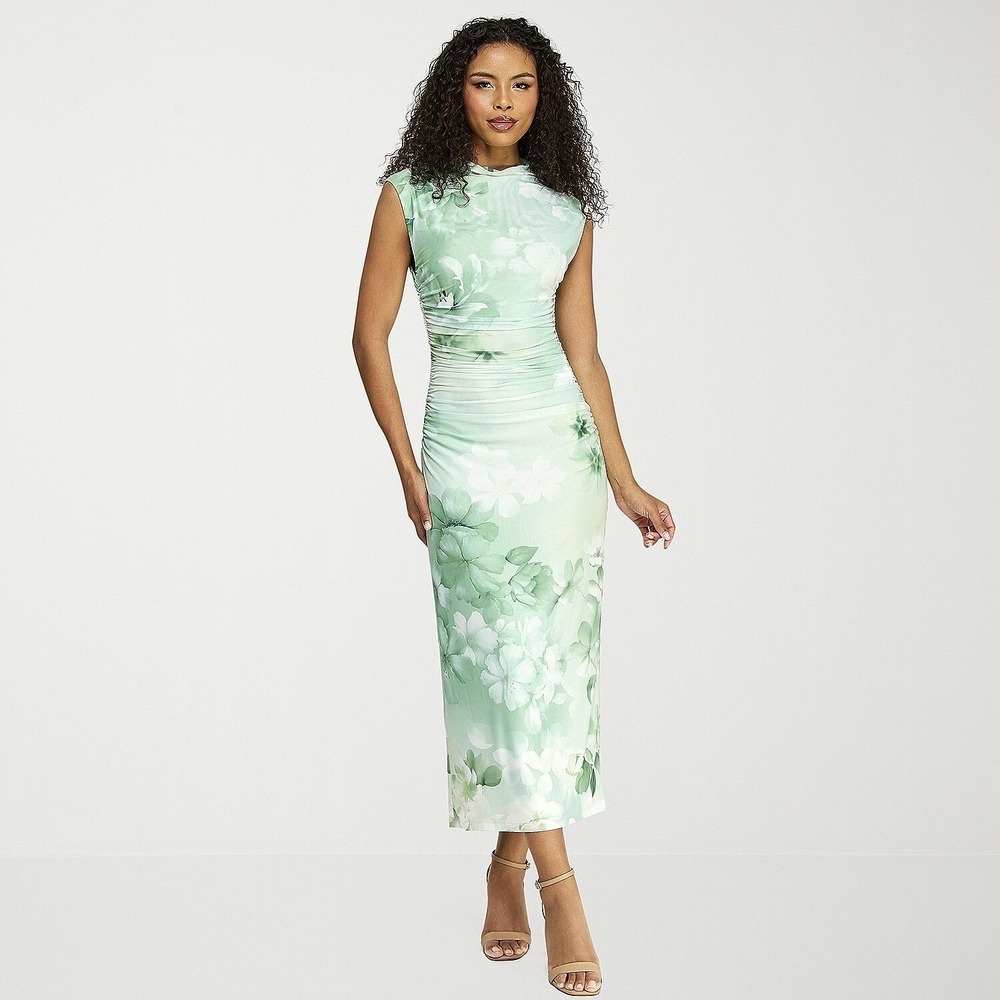 MSRP $69 Premier Amour Womens 16 Sage White Floral Sleeveless Sheath Dress Mock